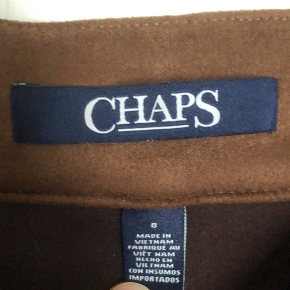 🤎Chaps Denim Brown Suede Mini Skirt Buttons Spring Fall Size 8 Large Medium🤎 - Picture 7 of 9
